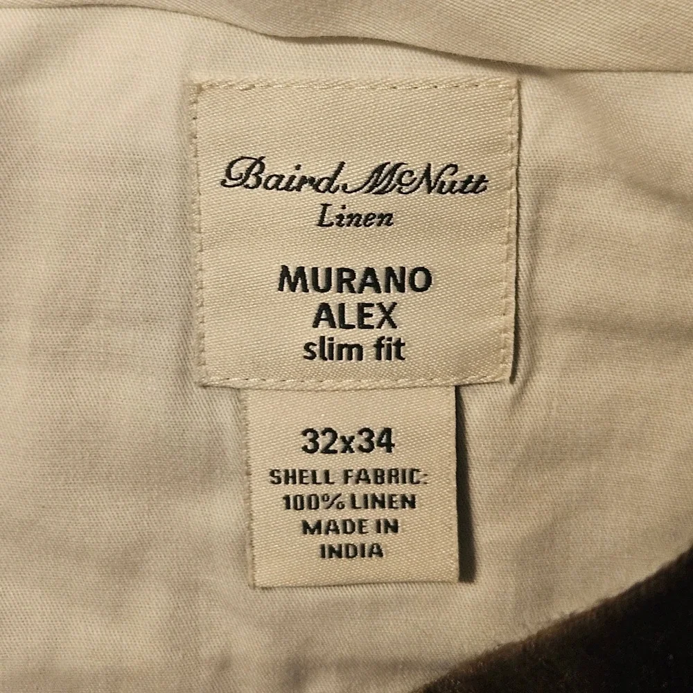 Murano Alex Slim Fit Pants Mens Size 32x34 Brown Baird McNutt Irish Linen